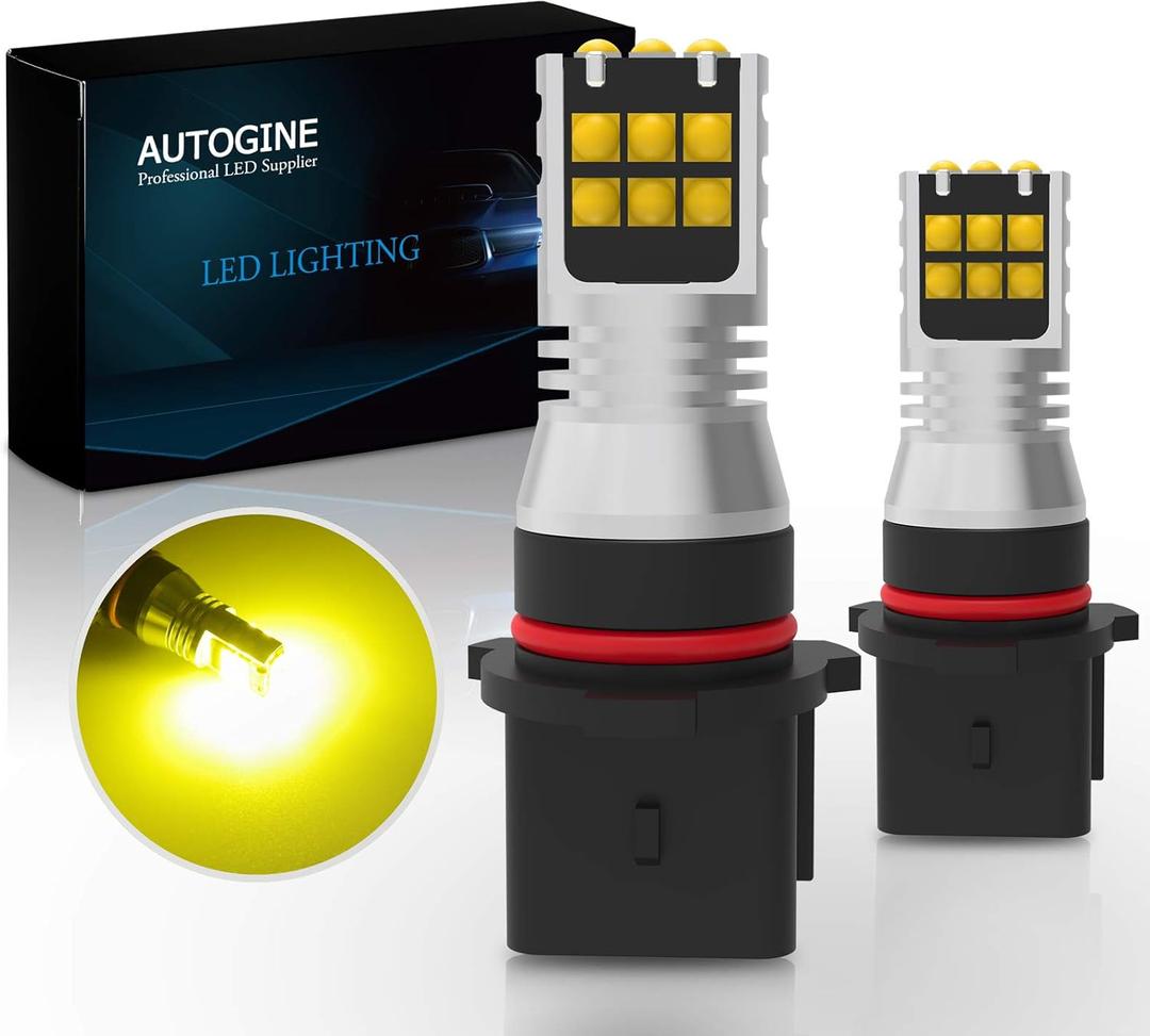 2 x AUTOGINE P13W LED Fog Light Bulbs, 2600 Lumens Extremely Bright 3030-SMD 12277 LED Bulbs for Auto Motorcycle Cars Trucks SUV Fog DRL Lights(3000K Amber Yellow)