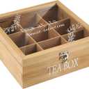 handrong Tea Box,Tea Bag Storage,Bamboo Teas Bag Holder Organizer,Modern Teas Caddy Chest with 9 Compartments and Clear Cover for Coffee, Tee & Sugar Pods, Packets & More