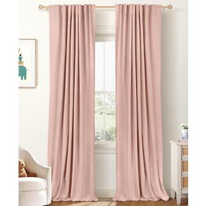 100% Blackout Shield Linen Blackout Curtains for Bedroom 96 Inches Long, Back Tab/Rod Pocket Living Room Drapes, Thermal Insulated Blackout Curtains 2 Panels Set, 50" W x 96" L, Blush Pink