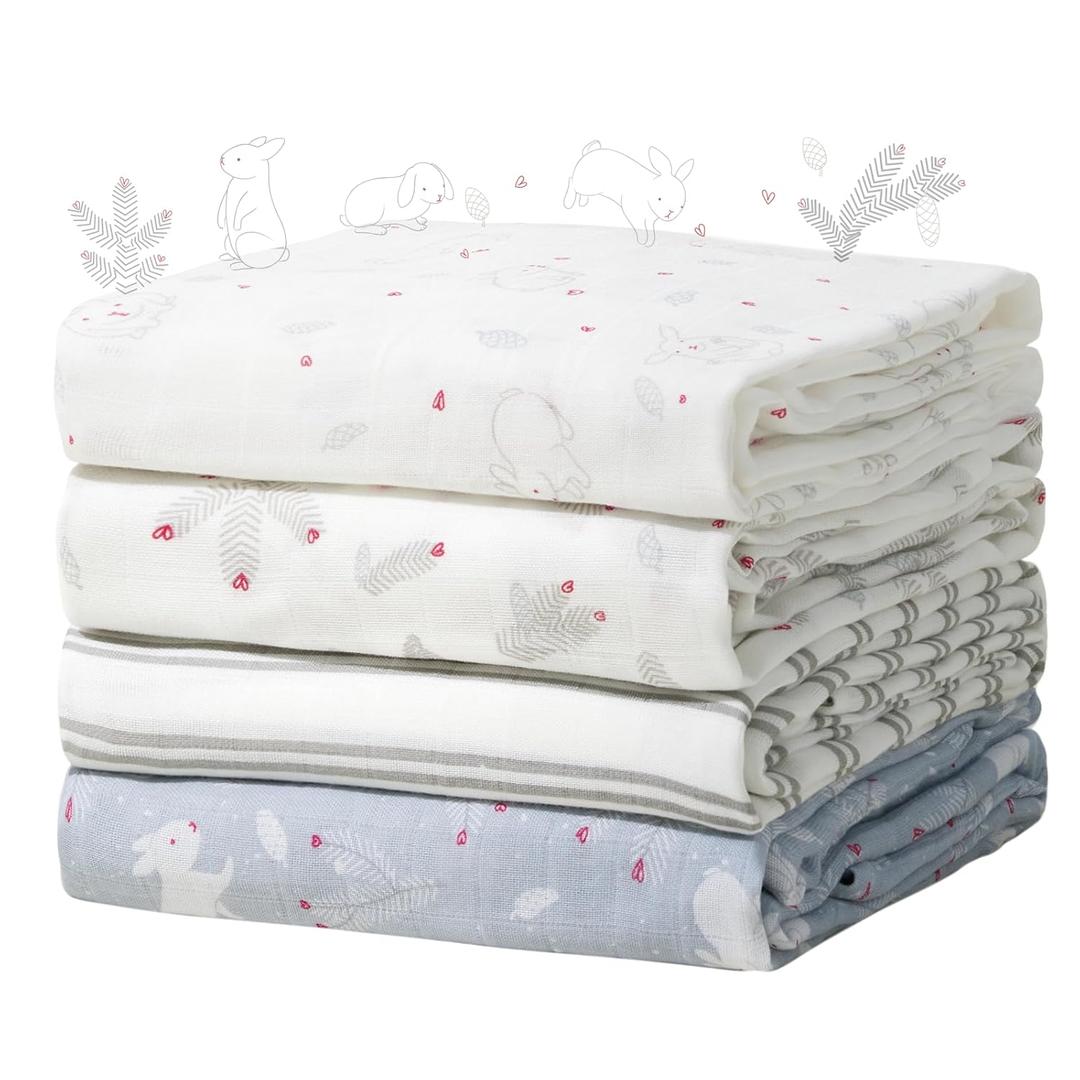 Momcozy Muslin Swaddle Blankets, Ultra Soft Neutral Baby Essentials Must Haves Registry Search, Breathable Large 47'' x 47'' Newborn Boys Girls Swaddle Receiving Blanket, Sugar Bowl Bunny