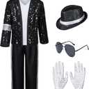 Dance Star Kids Costume for Boys 80s 90s Pop Stage Cosplay Party Halloween Role Play Black 6-8 Years
