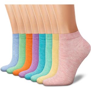 CHARKING 8 Pairs Ankle Socks for Women - Non Slip Cotton No Show Low Cut Casual Socks (5-12, 06 Pink/Yellow/Chartreuse/Cyan/Purple/Orange/Green/Blue)