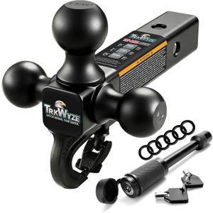 Trailer Hitch, Premium Black E-Coated Tri Ball Hitch with Tow Hook, 1 7/8 Ball Hitch, 2 inch Ball Hitch, 2 5/16 Ball Hitch, Rust-Resistant 2 inch Receiver Hitch, 10,000 lbs GTW (Locking Pin)