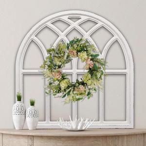 Sintosin Farmhouse Large White Arched Window Frame Wall Decor 32 Inch Tall, Hanging Distressed Finish Wooden Rustic Cathedral Window Pane Wall Decor Living Room Entryway Hallway Christmas Halloween, 31.9"L x 31.9"W