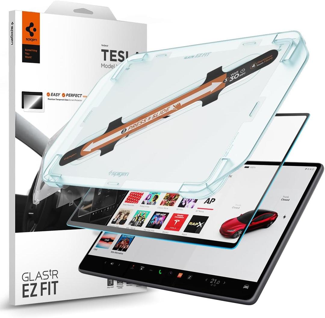 Spigen Tempered Glass Screen Protector [GlasTR EZ FIT] designed for Tesla Model 3(2024/2025), New Model Y (Juniper) 15.4" Dashboard Touchscreen - Matte/Anti Glare/Anti Finger Print (New Model 3 (Highland) / New Model Y (Juniper))