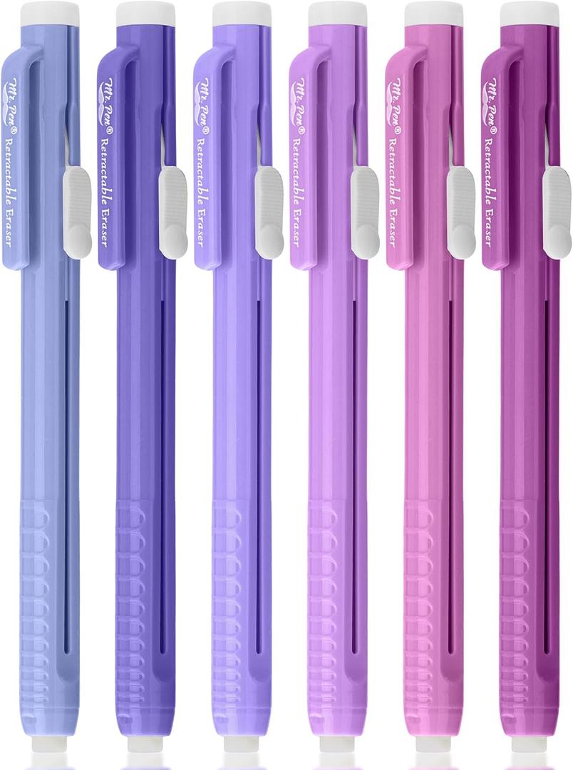 Mr. Pen- Retractable Mechanical Eraser Pen, 6 Pack, Twilight Colors, Erasers for Pencils, Eraser for Artists