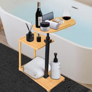 Bathtub Tray, 3 Layer Bathtub Tray Table with Adjustable Height, Enhanced Stability, Freestanding Premium Bamboo Bath Tub Tray for Spa,Bathtub, Bed, Sofa, Couch with Wine Glass Hold (3 Layer)