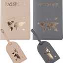 Mr and mrs passport covers and luggage tags gift,Slim Waterproof Passport Case,couple passport holderort Wallets Travel Holder Set,Honeymoon Gift,Couple Travel Luggage Tags,Wedding Bridal (Gray and Khaki-map)