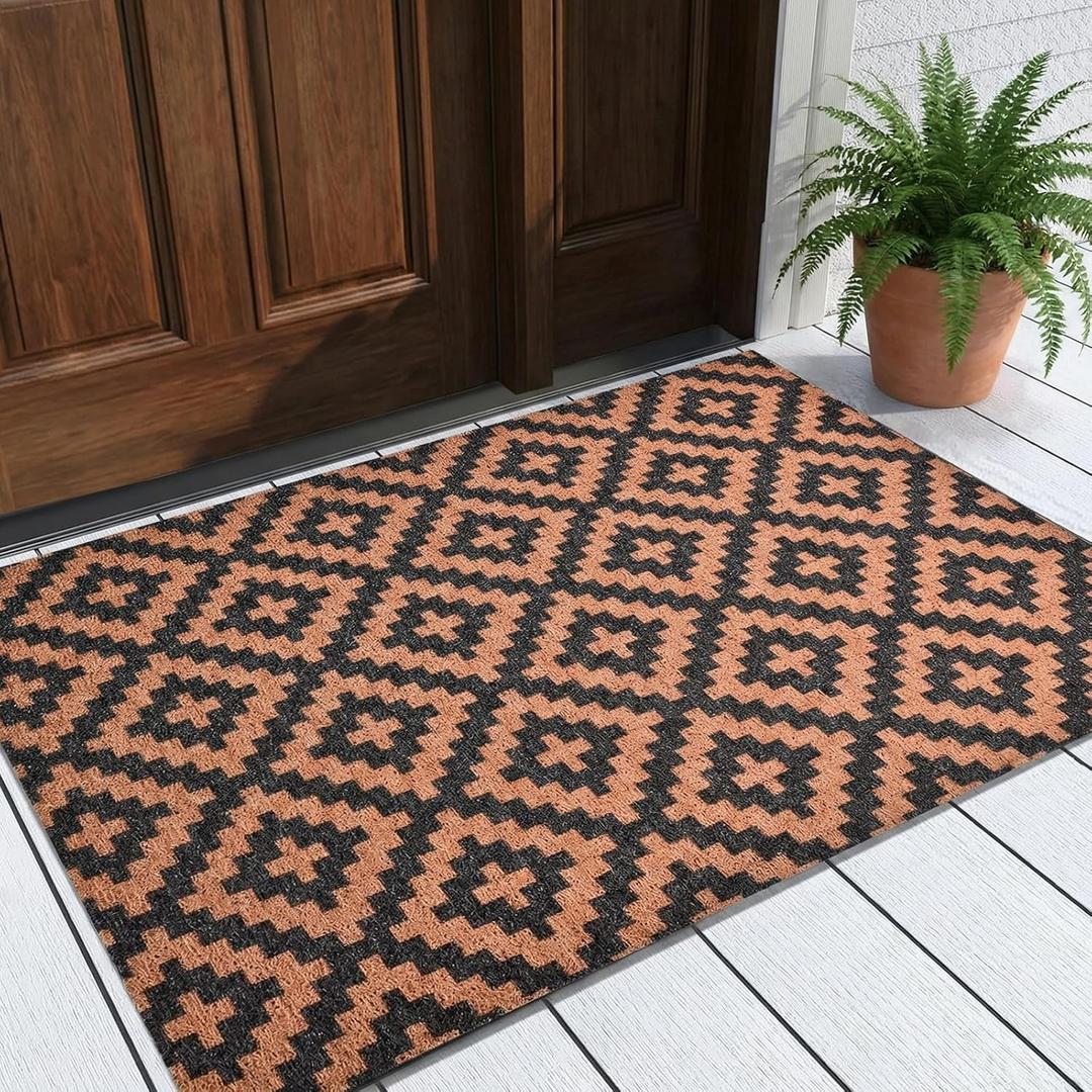 Front Door Mat, 30"x17" Welcome Mat for Outdoor Indoor, Heavy Duty Low Profile Non Slip Washable Doormat for Entryway Patio Yard (Bright Brown)