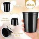 Nuogo 120 Packs Black Plastic Cups Bulk 16OZ Stadium Disposable Party Blank Drinking Cocktails for Wedding Picnics Halloween Christmas Thanksgiving Supplies