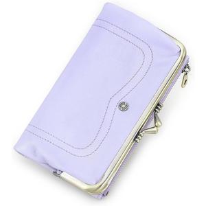 CONTACTS Full Grain Goat Leather Kiss Lock Wallet for Women Vintage Clutch Wallet with Rfid Blocking Zipper Coin Purse (Purple)