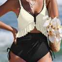 SHESHOW Womens Tummy Control One Piece Swimsuit High Waisted Cutout Ruffle Bathing Suit Color Block Swimsuits S-XXL (Black, L)