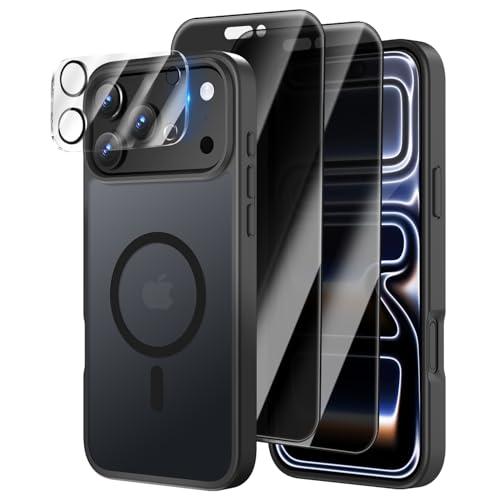 [3 in 1] Magnetic for iPhone 17 Pro Case, Pics Privacy Screen Protectors and 1 Pic Camera Protector, Fit for MagSafe, Military Grade Shockproof Translucent Matte 17 Pro Cover 6.3" (Black)
