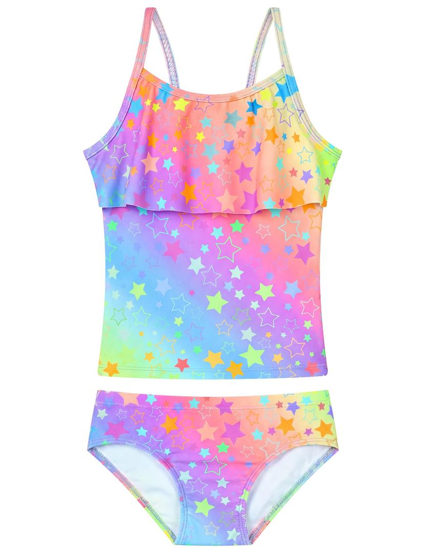 Girls Swimsuit Size 2t 3t Multicolor Stars 2 Piece Tankini Bathing Suit Ruffle Bikini Swimwear Sets