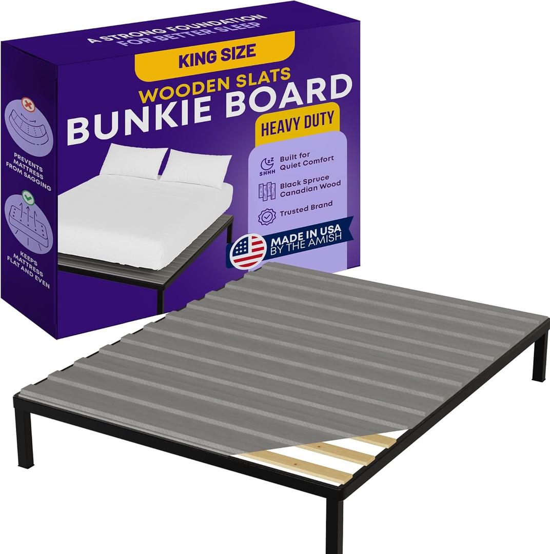 Greaton, Wooden King Bed Slats for Support Under Mattress with Cover  Replacement Wood Slats for King Size Bed Frame  Under Mattress Support Without Extra Height  3.38-Inch Standard Width