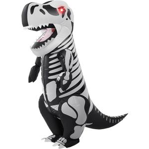 Spooktacular Creations Kids Skeleton Dinosaur Inflatable Costume, LED Light Eyes Skeleton Dinosaur Costume, Full Body T-Rex Blow Up for Halloween Dress Up Parties