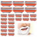 24Pcs Premium Razor Blades for Men - 5-Layer Stainless Steel Refills Compatible with Fusion 5 Style Razors, Smooth Shaving Replacement Cartridges Value Pack