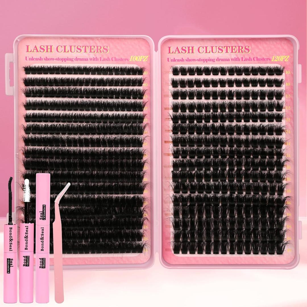 Gmagictobo Cluster Eyelash Extensions Wispy Lash Clusters Kit 544Pcs Volume 100D 120D Eyelash Clusters D Curl Lashes Clusters DIY Individual Lashes Clusters Lash Cluster Glue Lash Tweezers