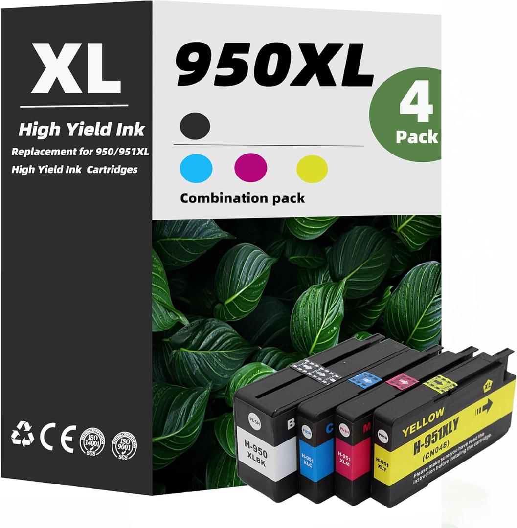 950XL 951XL Ink Cartridges Compatible for HP 950 XL HP 951 XL Ink Cartridges Combo Pack(4 pack) Work for Officejet Pro 8600 8610 8630 8660 8625 8620 8100 276DW 251DW Printers Black Cyan Magenta Yellow