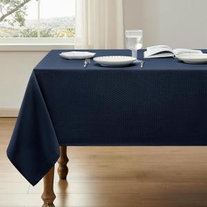Veblandy Rectangle Tablecloth Weaved Textured Water Resistant Spill Proof Table Cloth, Decorative Fabric Wrinkle Free Table Cover for Events and Dinner, 60 x 84 Inch, Navy Blue