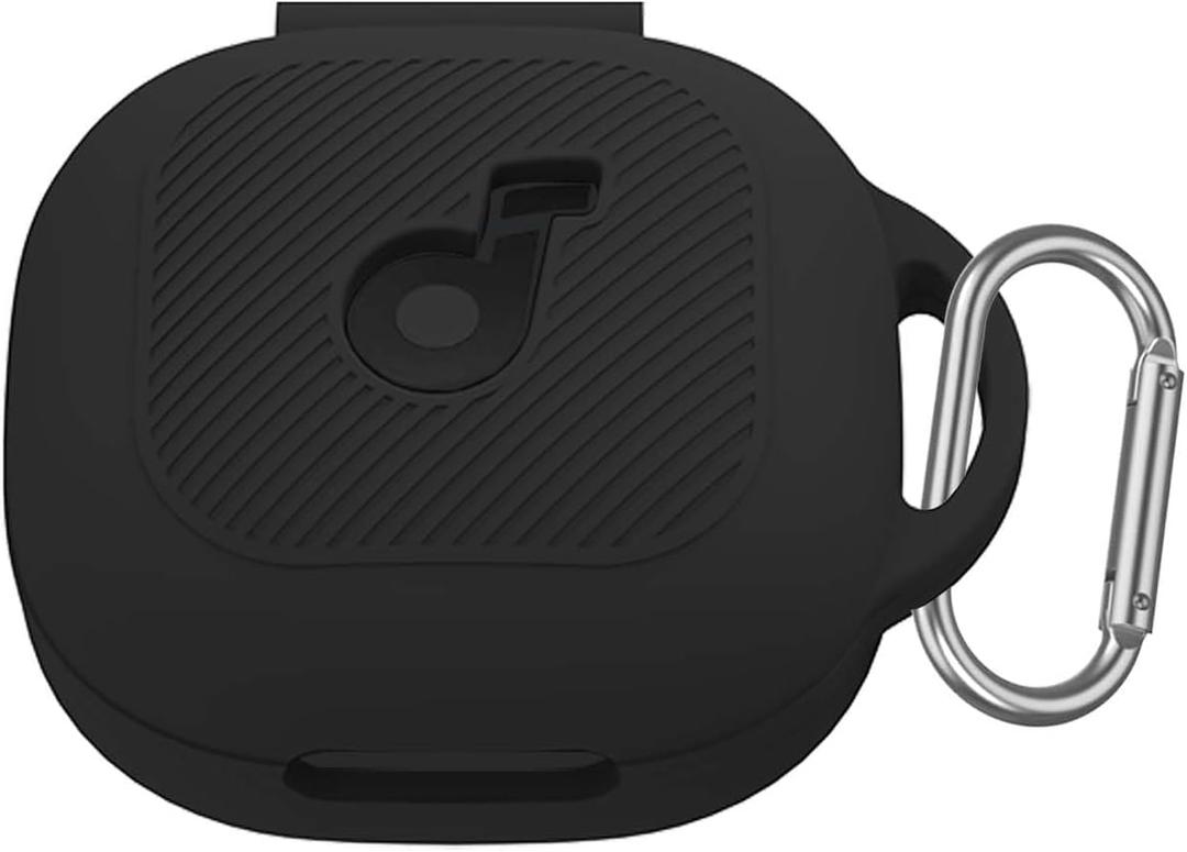 Compatible with Anker Soundcore P40i Case Cover, Silicone Anti-Slip Anti-Scratch Protective Cover for Soundcore P40i Wireless Earbuds Charging Case with Carabiner (Black)