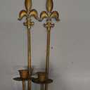 Fleur De Lis Wrought Iron Candle Sconces Set of 2, Rustic Candle Holders Hanging for Living Room Farmhouse Fireplace Wedding (Antique Copper)