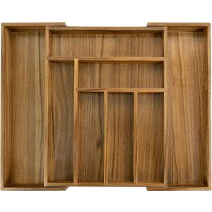 Luxury Acacia Kitchen Drawer Organizer - Silverware Organizer - Utensil Holder and Cutlery Tray with Grooved Drawer Dividers for Flatware and Kitchen Utensils (8 Slot), 17*12.4*2 inch