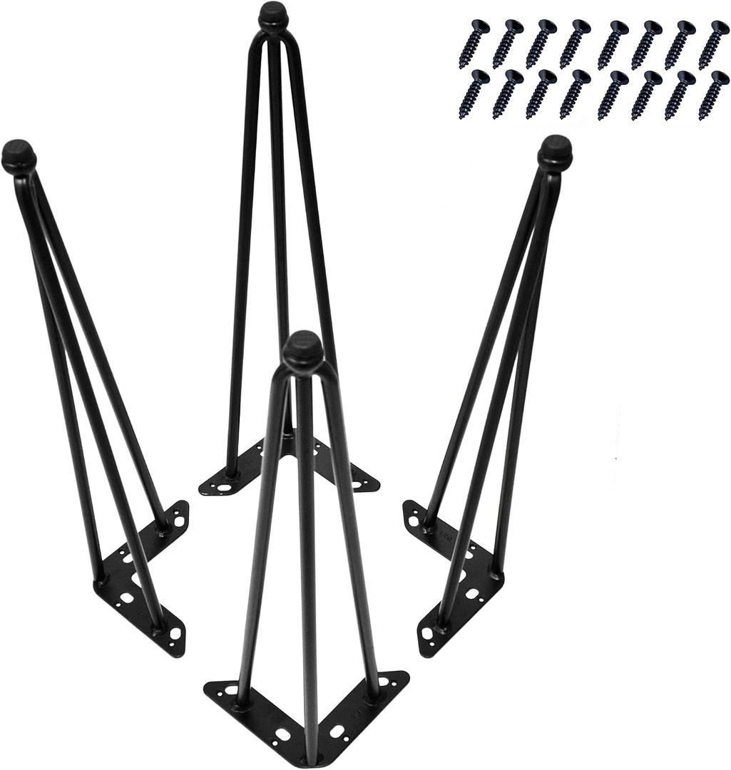 Home Soft Things Hairpin Metal Table Legs 20 Inch Legs for Furniture Coffee Bench Dining End Industrial Table Desk Set of 4 with Black Screws Adjustable Cushion Floor Protectors, 20"