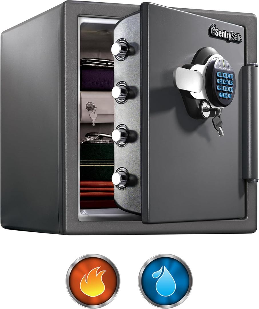 SentrySafe Waterproof and Fireproof Alloy Steel Digital Safe Box for Home with Code Button Keypad, 1.23 Cubic Feet, 17.8 x 16.3 x 19.3 Inches (Exterior), SFW123GDC