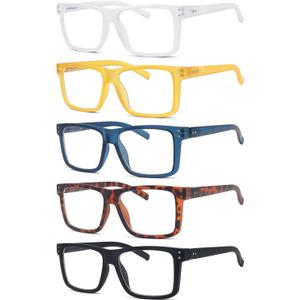Eyekepper 5 Pack Oversize Reading Glasses Square Large Frame Readers for Men and Women +1.25