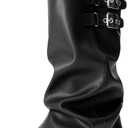 DREAM PAIRS Fold-over Knee High Boots Comfort Low Heel Slouchy Boot Stylish Buckle Long Tall Boots for Women (9.5, Black)