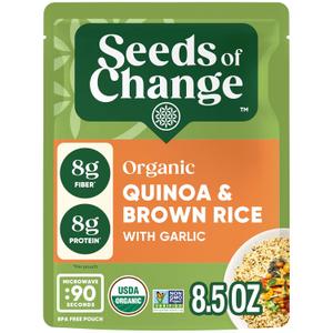 SEEDS OF CHANGE Organic Quinoa & Brown Rice with Garlic, Organic Food, 8.5 OZ Pouch (8.5 Ounce (Pack of 1)), BB Date: 10/25