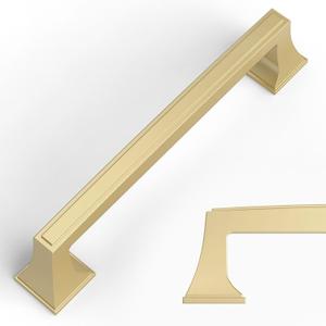 Amerdeco 10 Pack Brushed Gold Cabinet Pulls 5 Inch(128mm) Hole Center Cabinet Hardware Kitchen Cabinet Handles for Bathroom Brass Drawer Pulls Dresser Pulls ZH0010