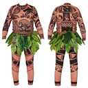 GUEMONG Kids Boys Halloween Long Sleeve T-Shirts Pants Cosplay Suits Christmas Costume With Leaf Skirt Pack of 1