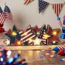 Youyole 4th of July Decorations-Retro Patriotic Table Centerpieces with LED Lights,Memorial Day Star Wooden Sign Decor, 3D Block Red White Blue Decor for 250th Anniversary Home Mantel Desk Party, 13 x 3.35 inches
