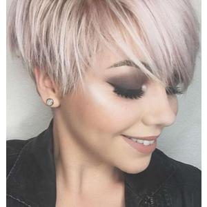 SEVENCOLORS Short Pixie Cut Wigs for White Women Blonde Mixed Light Pink Short Wigs with Bangs Layered Synthetic Hair Wigs Natural Looking