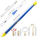 50' Fiberglass Cable Wire Running Rod Coaxial Electrical Connectable Fish Tape Pull Kit With Hook And Hole Kit In Transparent Tube, Blue