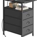 sthmec End Table with Charging Station, Side Tables Livingroom with USB Ports and Outlets,Narrow Nightstands Bedside Tables with 3 Drawers PU Finish for Small Space,Slim Sofa Table Bedroom,Black