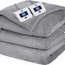 Sealy Electric Blanket Queen Size, Flannel Heated Blanket with 10 Heating Levels & 1-12 Hours Auto Shut Off, Machine Washable, Light Grey, 84 x 90 Inch