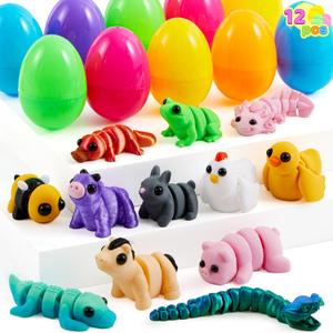 JOYIN 12Pcs Prefilled Easter Eggs with 3D Mini Animals, Magic Toy, Easter Basket Stuffers for Boys & Girls, Easter Theme Party Favors, Easter Egg Hunt, Classroom Prize Supplies(Age 8+)