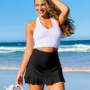 Soothfeel Women's Swim Skirt with Pocket High Waisted Ruffle Tummy Control Tankini Swimsuit Bathing Suit Bottoms (Black,L)