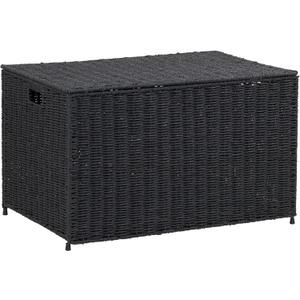 Household Essentials Woven Chest, Decorative Paper Rope Storage Chest for Home Organization, Black (Large)