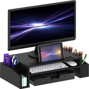 Simple Houseware Desk Monitor Stand Riser with Adjustable Organizer tray, Black (20.5 x 11 x 6 inches)