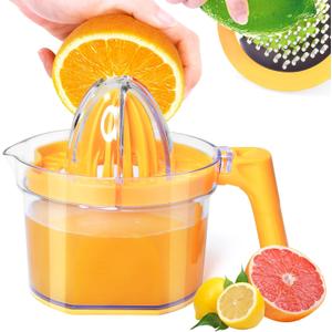 Lemon Squeezer 4-in-1 Lemon Hand Juicer - ChefVille Manual Orange Juicer Multifunctional Lemons Lime Squeezer, Citrus Juicers Press Fruit with Detachable Comfortable Handle, 16.9oz Capacity (ORANGE)