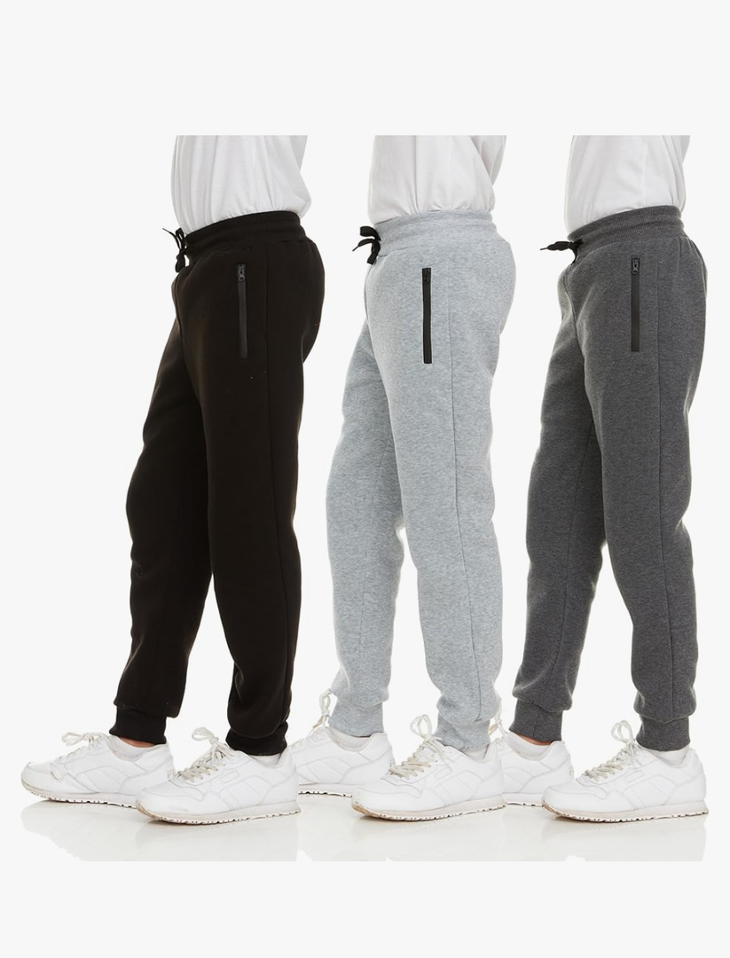 PURE CHAMP 3Pk Boys Sweatpants Fleece Athletic Workout Kids Clothes Boys Joggers with Zipper Pocket and Drawstring, Size XL
