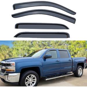 Tape On Rain Guards Window Visors for 2014-2018 Chevrolet(Chevy) Silverado & GMC Sierra 1500, 2015-2019 2500HD 3500HD Crew Cab,4pcs Smoke Side Vent Visor Window Deflectors Vent Guard Shade Sun