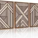 CHDITB Boho Geometric Wood Wall Art(Set of 3, 16"x24"), Large Modern Wooden Panel Hollow Line Art Decor, Rustic Abstract Minimalist Wall Hanging Artwork for Bedroom Living Room Office (Geometric Lines (Brown))