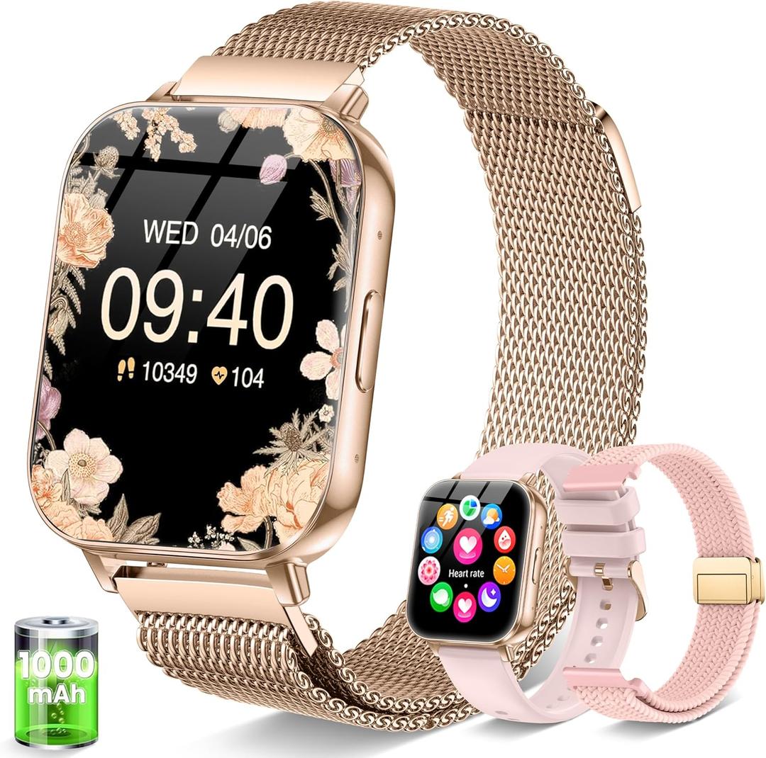 Smart Watch for Women, 30 Day+ Battery 44MM HD Smartwatch Compatible iPhone Android with Fitness Tracker/Bluetooth Calling/Heart Rate/SpO2/Sleep Monitor, 120+ Sports Modes, 3 Bands/Rose Gold