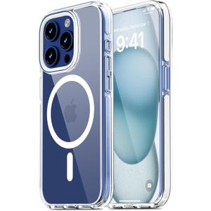 UREMKIM for iPhone 15 Pro Case: Clear Magnetic Phone Cases with Detachable DIY Soft Strip and Camera Frame Compatible with MagSafe Slim Anti Yellowing Shockproof Protective Phone Cover, White