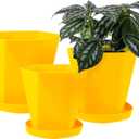 Cute Plant Pots Planters for Indoor Plants Planter Pots 7.6/6.5/5.1 Inch Set of 3 Outdoor Plant Pots with Drainage Holes and Saucers Flower Pots Outdoor Clearance (Earthen Yellow)